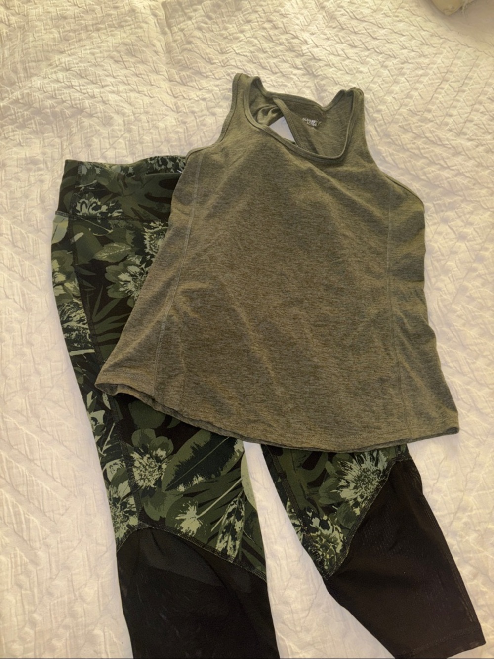 Old Navy Olive Green Athletic Tank & Floral Leggings Set